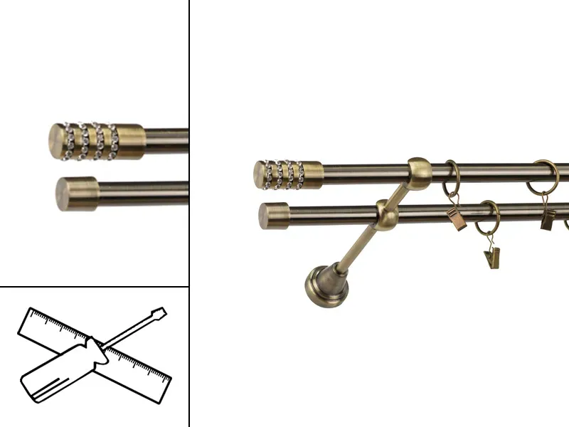 Garniža 16x16mm - 2rady - CYLINDER CRYSTAL - antik