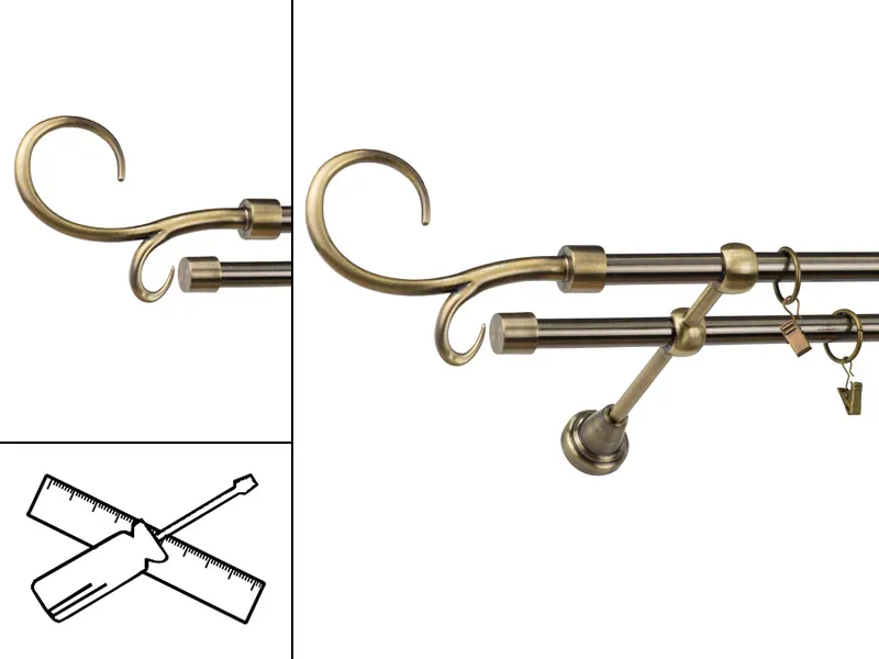 Garniža 16x16mm - 2rady - HÁK DVOJITÝ - antik