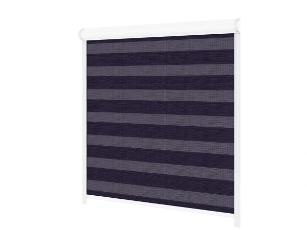 Roleta SWING PREMIUM - deň a noc - látka Maurícius 68 - tmavo fialová (čierny dekor) 2