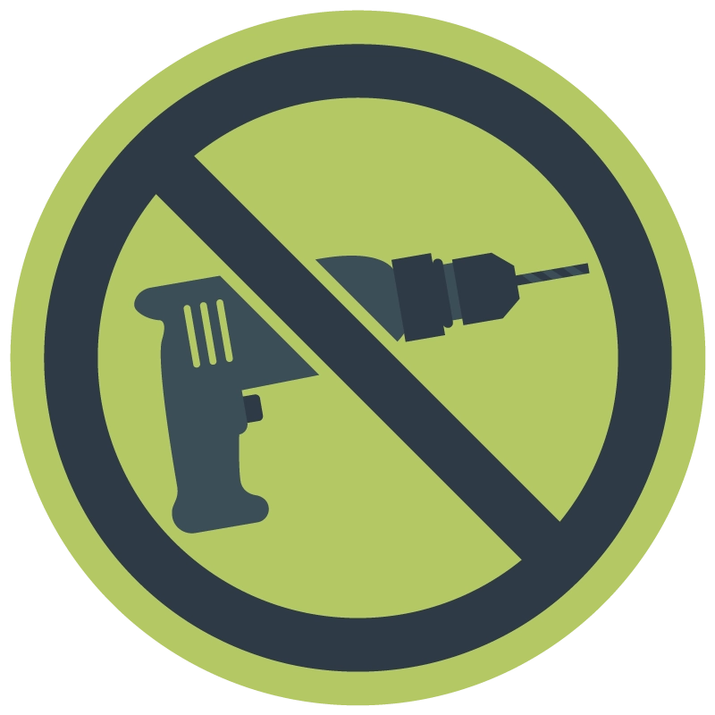 Áthúzott fúrógép piktogram – fúrás nélküli szerelés