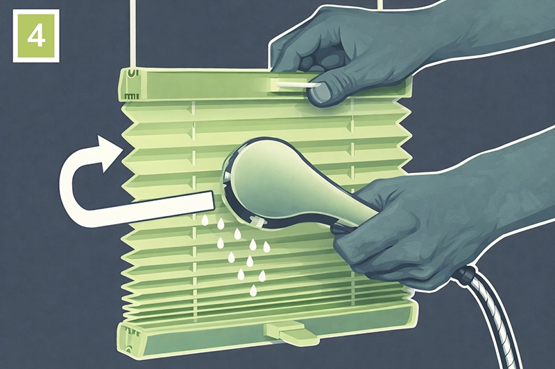 A pliszé roló tiszta vízzel történő leöblítése a tisztítószer-maradványok eltávolításához.